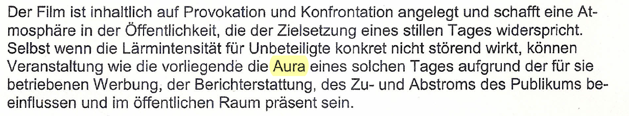 Ausschnitt aus dem Schreiben des Ordnungsamtes der Stadt Stuttgart