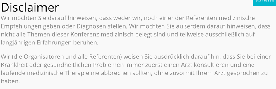 Disclaimer auf der Webseite