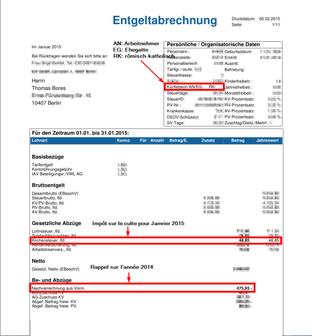 Entgeltabrechnung mit Kirchensteuer