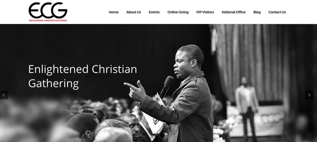 Screenshot der Webseite der ECG mit einem Foto von Shepherd Bushiri.