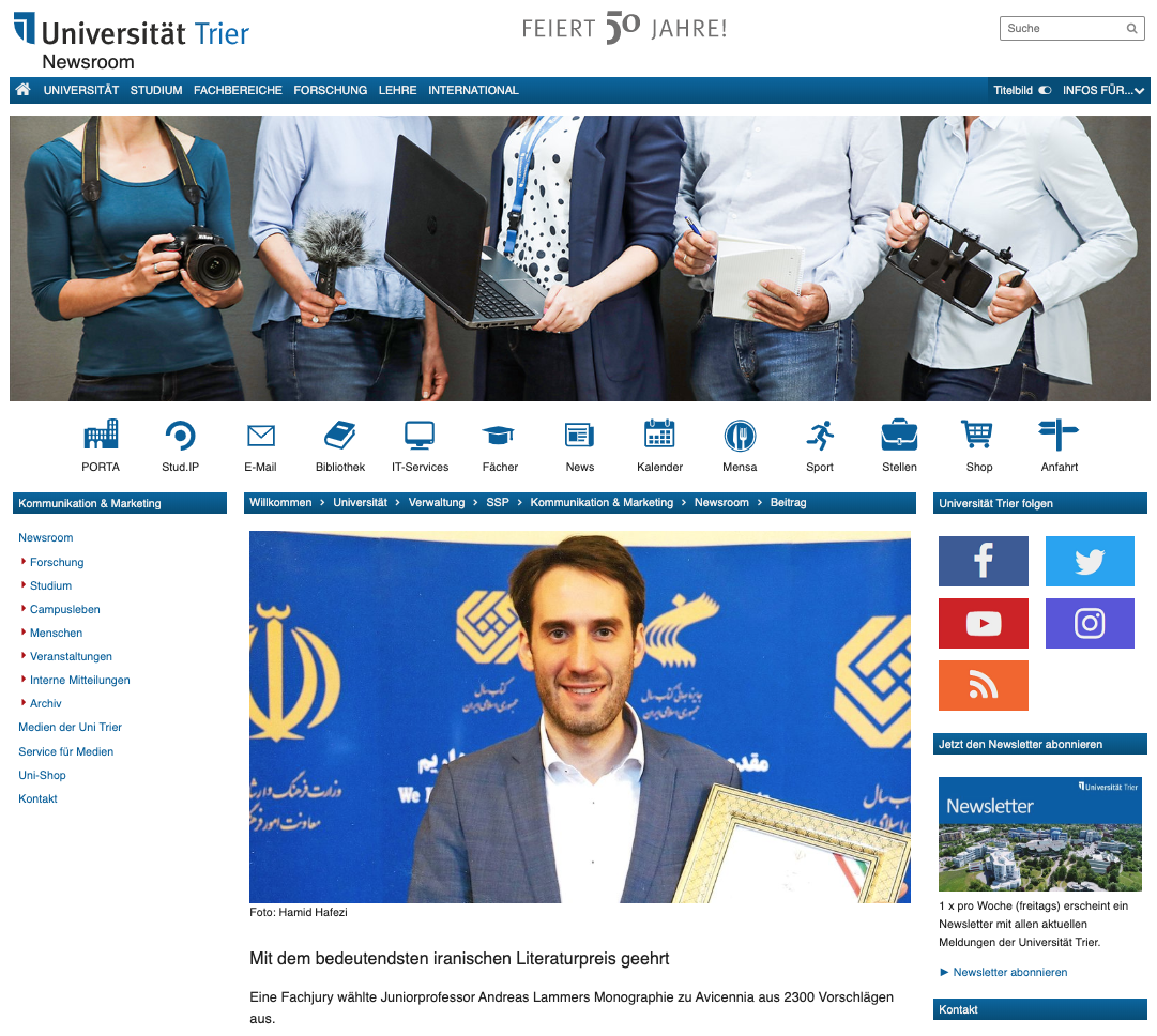 Webseite der Uni Trier mit der o.g. Pressemitteilung
