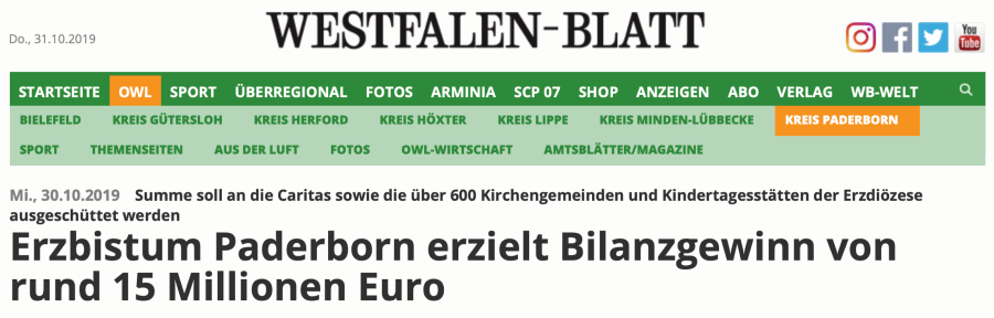 Der Jahresüberschuss des Bistums betrug 51,5 Millionen. Der "Bilanzgewinn" hingegen kann nach Belieben festgelegt werden.
