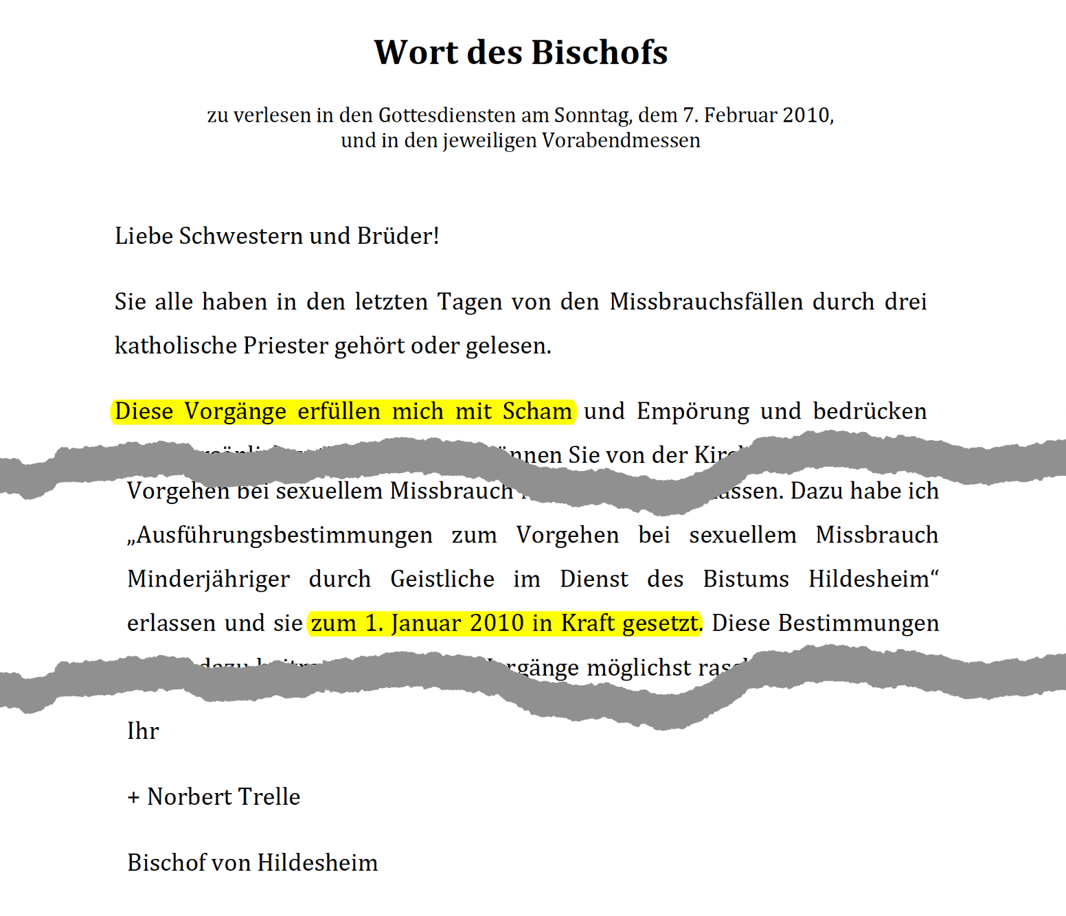 Schamlose Lüge: Die Ausführungsbestimmungen traten erst nach Bekanntwerden des Missbrauchsskandals in Kraft – zehn Tage, nachdem dieser Brief verlesen wurde.