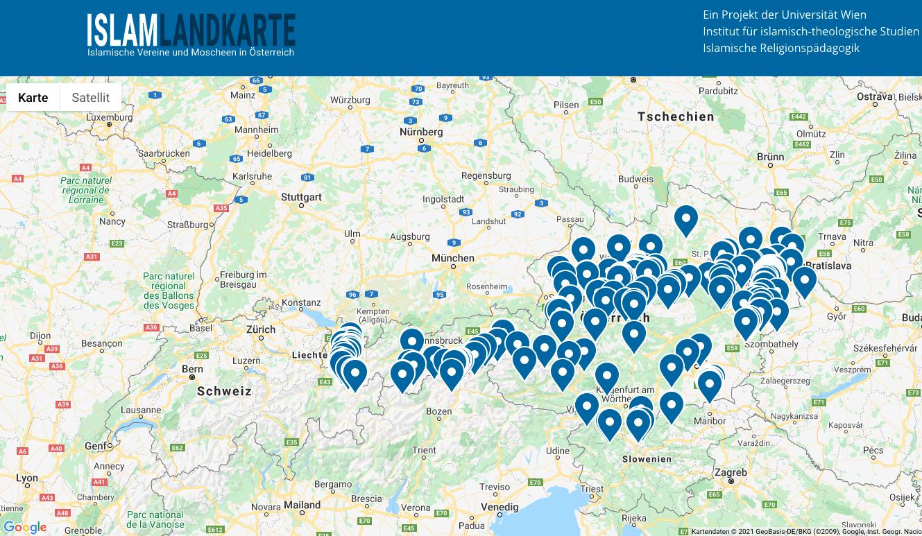 Screenshot der Webseite&nbsp;islam-landkarte.at