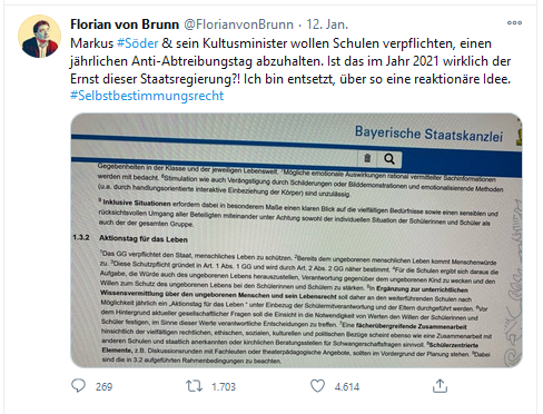 Tweet des SPD-Landtagsabgeordneten Florian von Brunn