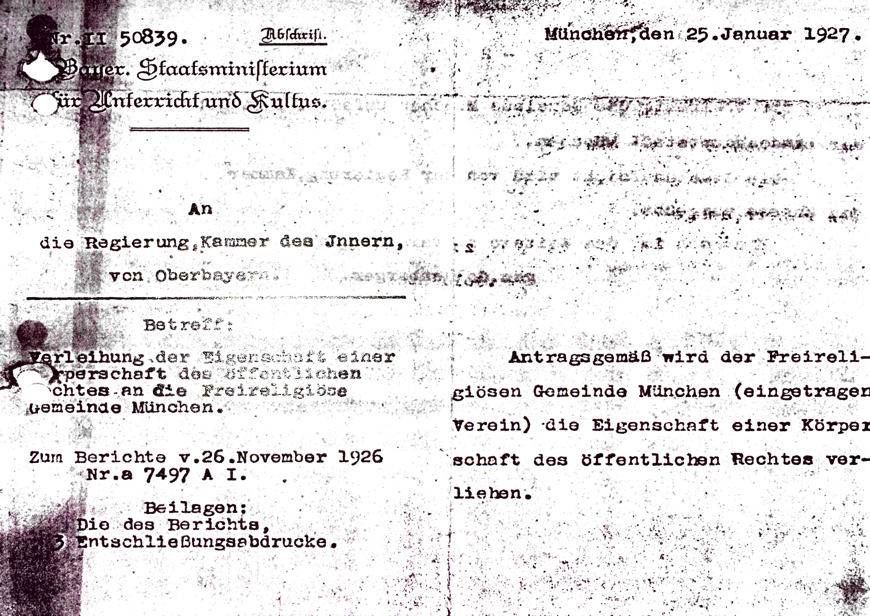 Urkunde, die den bfg München als KdöR ausweist
