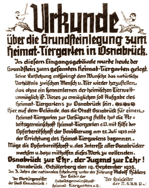 Gründungsurkunde des Zoos Osnabrück
