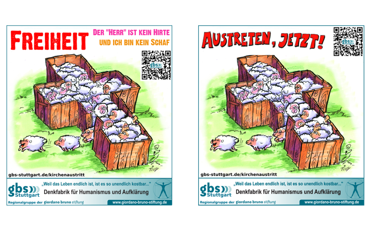 Werbeanzeigen zum Kirchenaustritt der gbs Stuttgart/Mittlerer Neckar