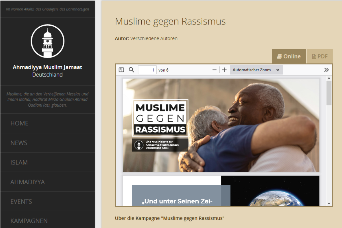Screenshot von der Webseite https://ahmadiyya.de